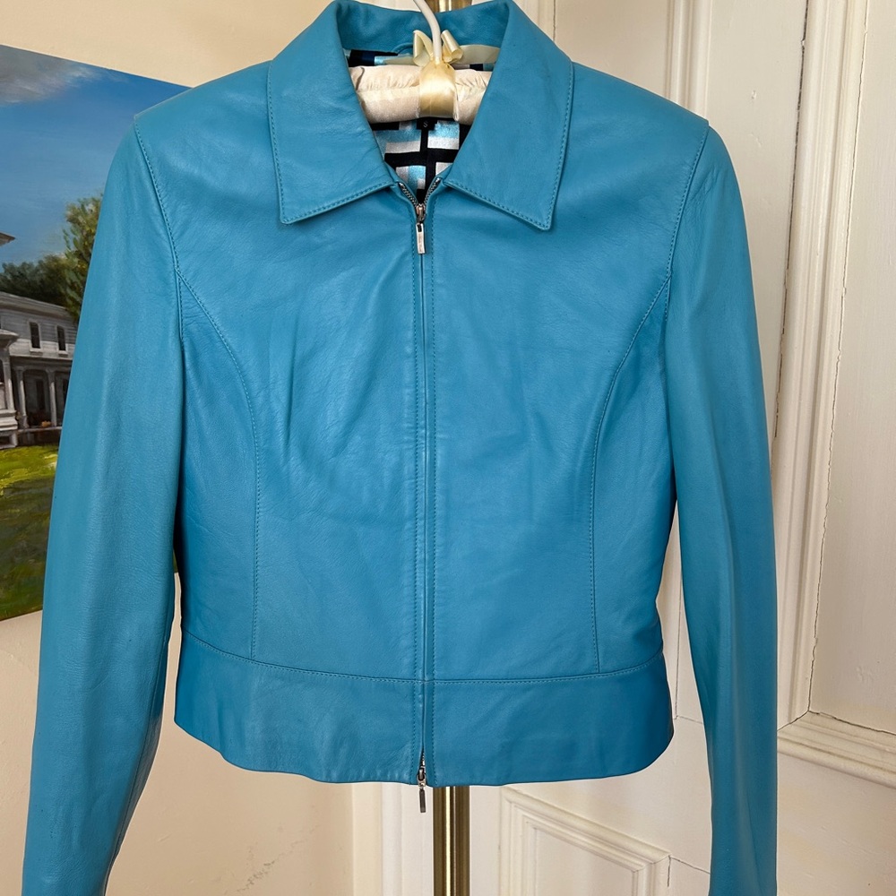 Turquoise Italian Buttery Leather Moto Size Small